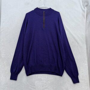 Peter Millar 1/4 Zip Sweater Mens 2XL Purple 100% Merino Wool Stretch Pullover